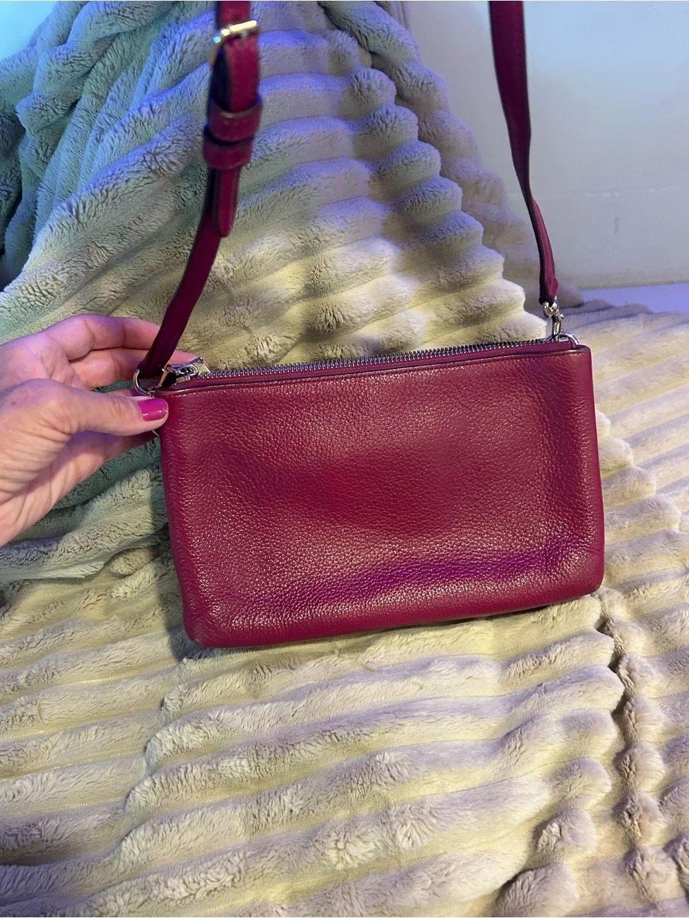 Coach Pebbled Leather Double Zip Wristlet - Raspberry - Picture 8 of 16